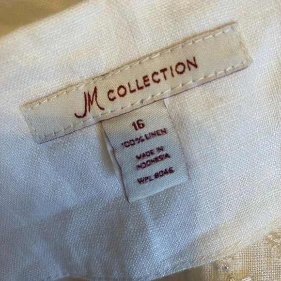 JM Collection Linen V Neck Top Blouse Sequin Artsy White Beads Embroidery Lady16 - Picture 4 of 10